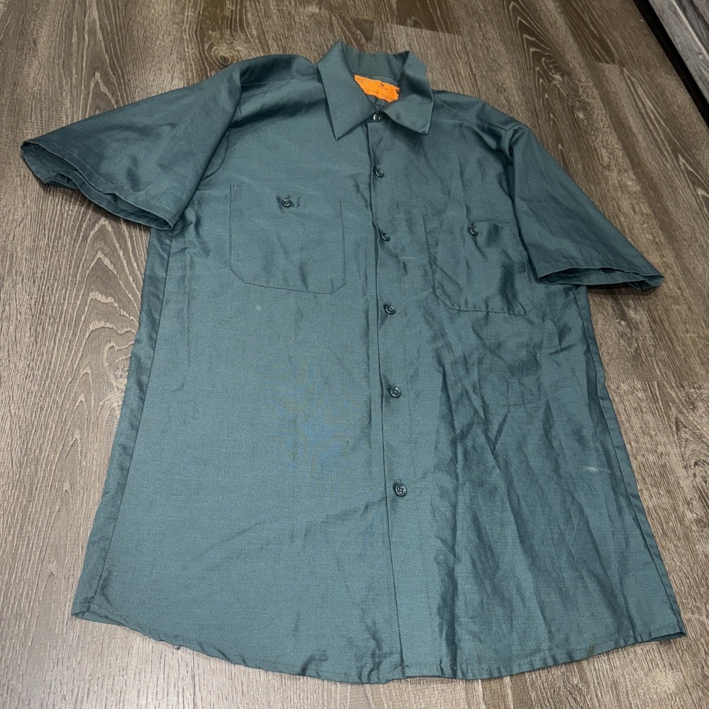VTG Engineered Work Garments Mens Work Short Sleeve Shirt Green Dagger Collar